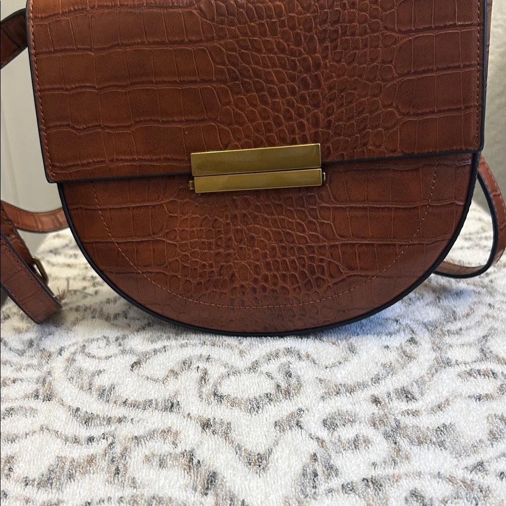 Brown Croc-Embossed Crossbody Bag